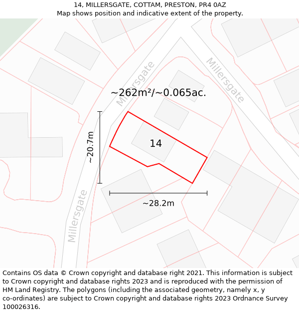 14, MILLERSGATE, COTTAM, PRESTON, PR4 0AZ: Plot and title map