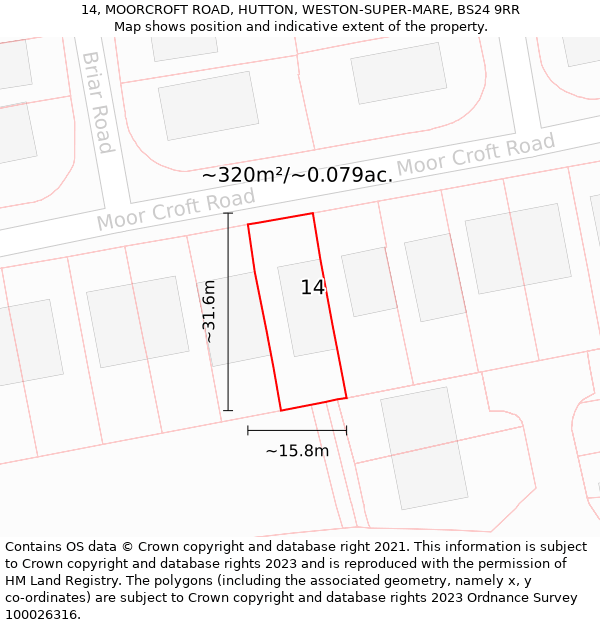 14, MOORCROFT ROAD, HUTTON, WESTON-SUPER-MARE, BS24 9RR: Plot and title map