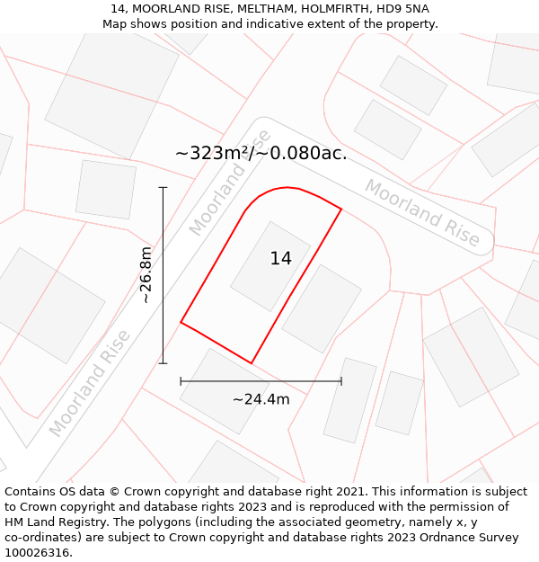 14, MOORLAND RISE, MELTHAM, HOLMFIRTH, HD9 5NA: Plot and title map