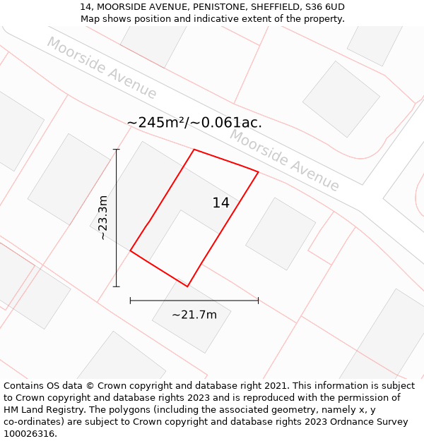 14, MOORSIDE AVENUE, PENISTONE, SHEFFIELD, S36 6UD: Plot and title map