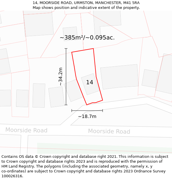 14, MOORSIDE ROAD, URMSTON, MANCHESTER, M41 5RA: Plot and title map
