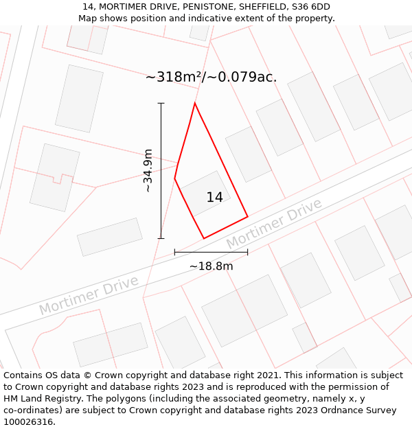 14, MORTIMER DRIVE, PENISTONE, SHEFFIELD, S36 6DD: Plot and title map