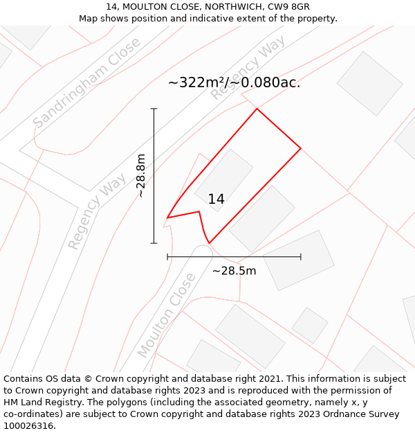 14, MOULTON CLOSE, NORTHWICH, CW9 8GR: Plot and title map