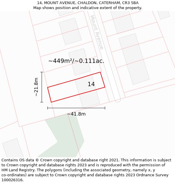 14, MOUNT AVENUE, CHALDON, CATERHAM, CR3 5BA: Plot and title map