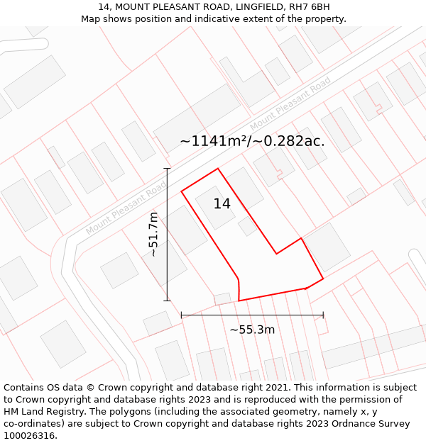 14, MOUNT PLEASANT ROAD, LINGFIELD, RH7 6BH: Plot and title map