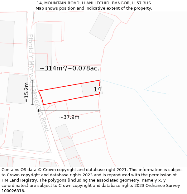 14, MOUNTAIN ROAD, LLANLLECHID, BANGOR, LL57 3HS: Plot and title map