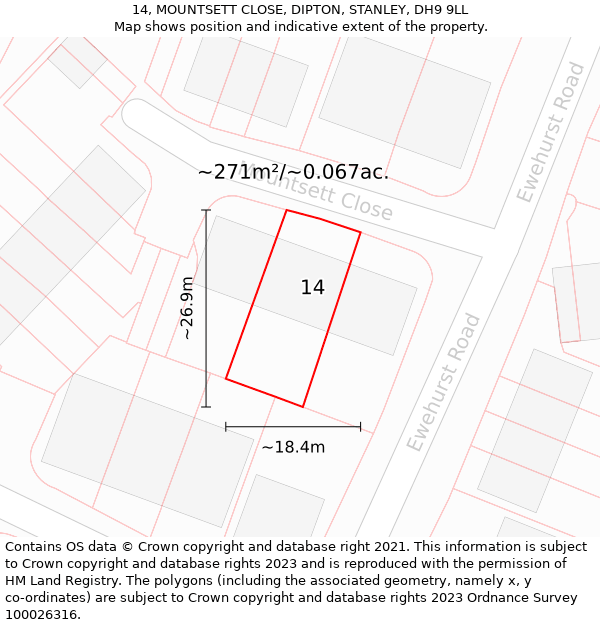 14, MOUNTSETT CLOSE, DIPTON, STANLEY, DH9 9LL: Plot and title map