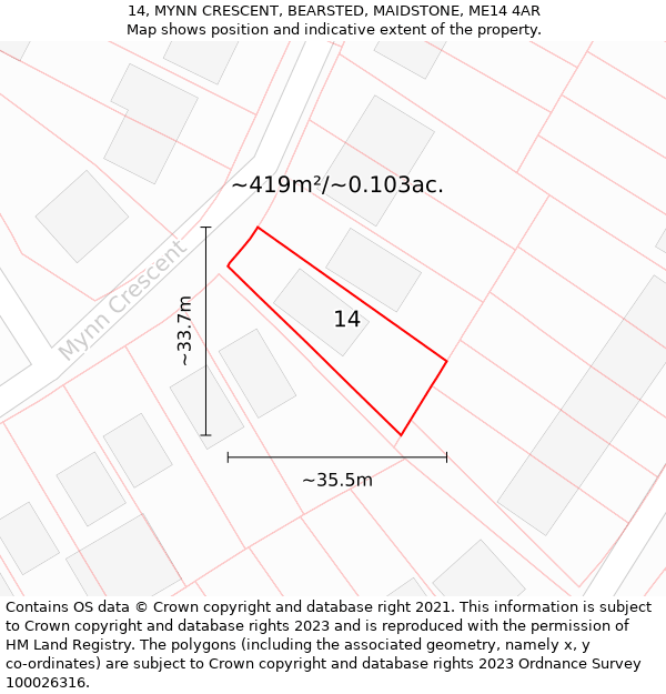 14, MYNN CRESCENT, BEARSTED, MAIDSTONE, ME14 4AR: Plot and title map