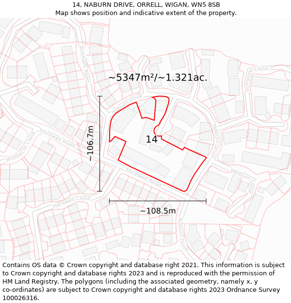 14, NABURN DRIVE, ORRELL, WIGAN, WN5 8SB: Plot and title map