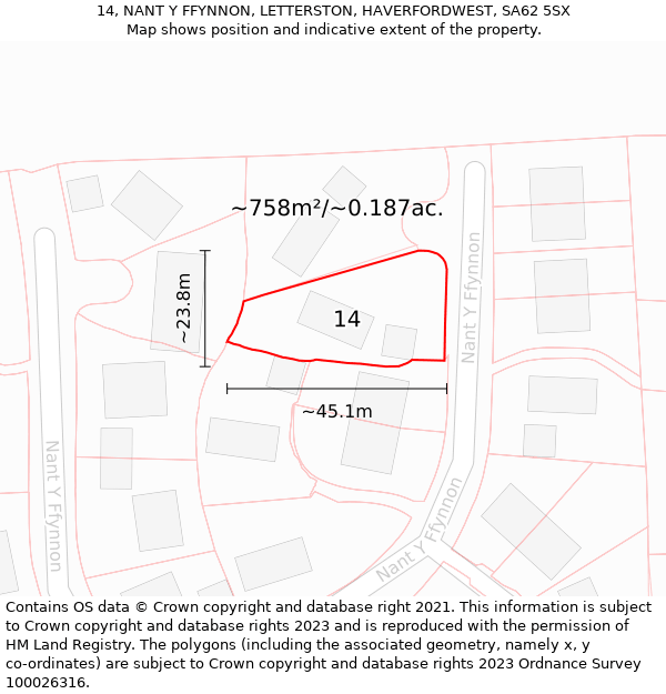 14, NANT Y FFYNNON, LETTERSTON, HAVERFORDWEST, SA62 5SX: Plot and title map