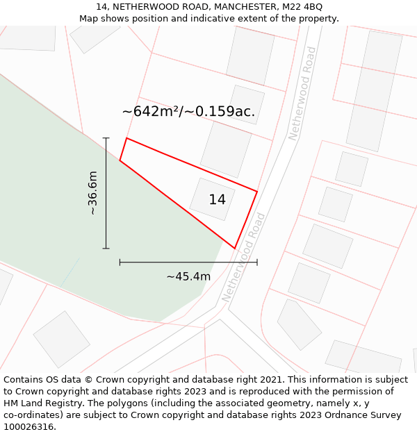 14, NETHERWOOD ROAD, MANCHESTER, M22 4BQ: Plot and title map