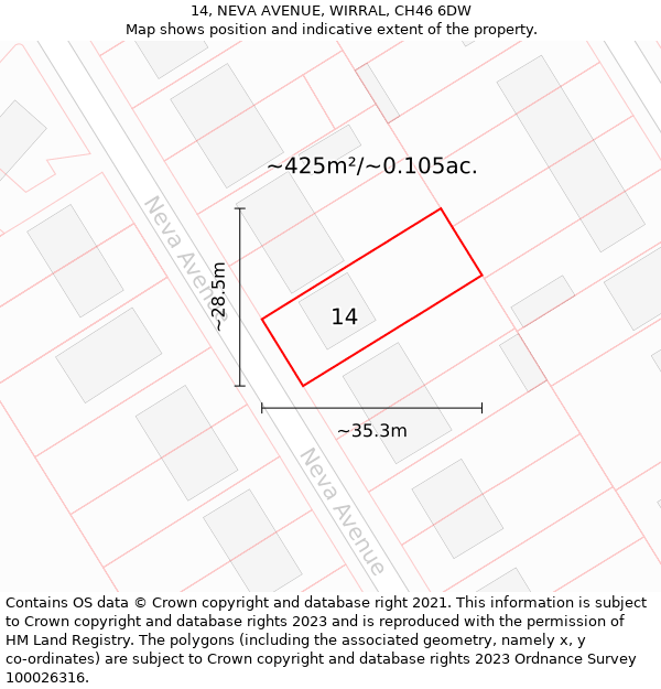 14, NEVA AVENUE, WIRRAL, CH46 6DW: Plot and title map