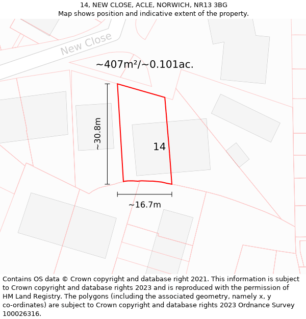 14, NEW CLOSE, ACLE, NORWICH, NR13 3BG: Plot and title map