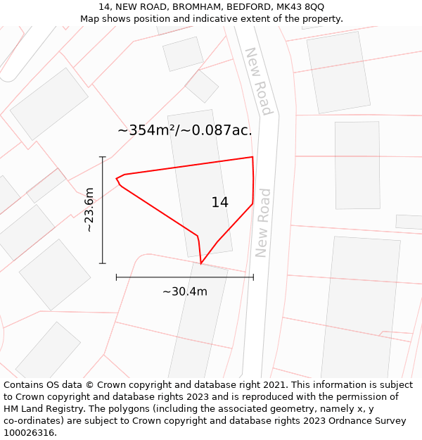 14, NEW ROAD, BROMHAM, BEDFORD, MK43 8QQ: Plot and title map