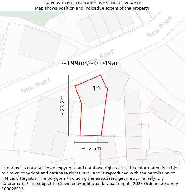 14, NEW ROAD, HORBURY, WAKEFIELD, WF4 5LR: Plot and title map