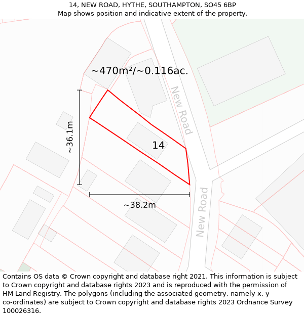 14, NEW ROAD, HYTHE, SOUTHAMPTON, SO45 6BP: Plot and title map