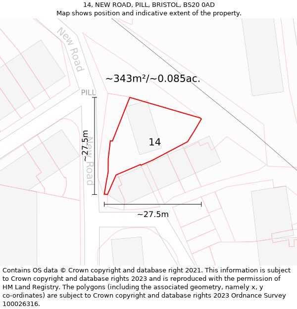 14, NEW ROAD, PILL, BRISTOL, BS20 0AD: Plot and title map