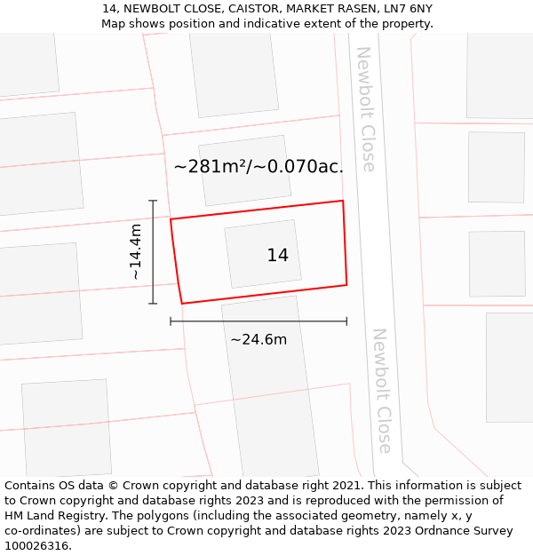 14, NEWBOLT CLOSE, CAISTOR, MARKET RASEN, LN7 6NY: Plot and title map