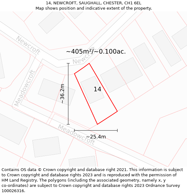 14, NEWCROFT, SAUGHALL, CHESTER, CH1 6EL: Plot and title map