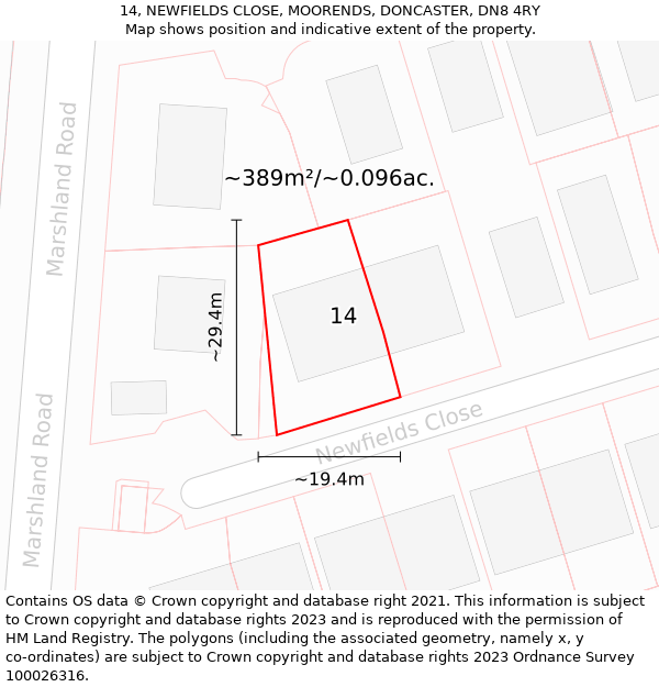 14, NEWFIELDS CLOSE, MOORENDS, DONCASTER, DN8 4RY: Plot and title map