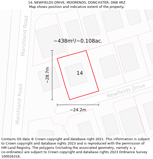 14, NEWFIELDS DRIVE, MOORENDS, DONCASTER, DN8 4RZ: Plot and title map