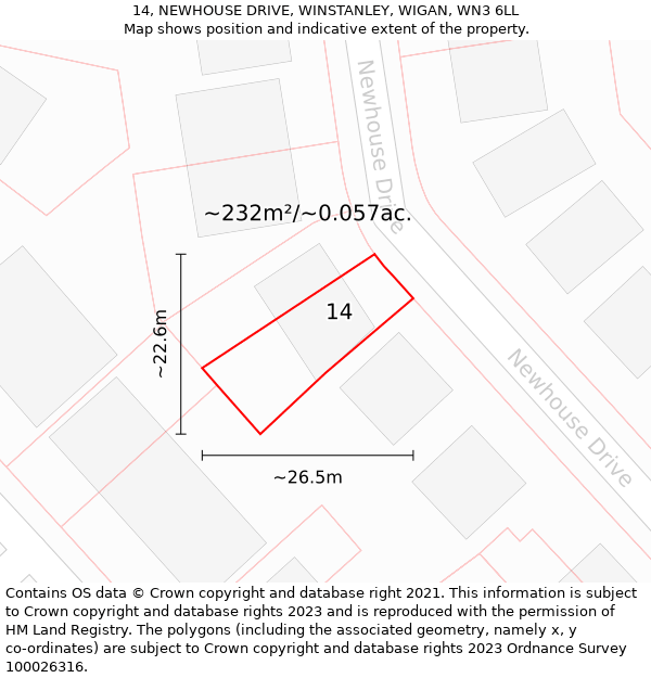 14, NEWHOUSE DRIVE, WINSTANLEY, WIGAN, WN3 6LL: Plot and title map