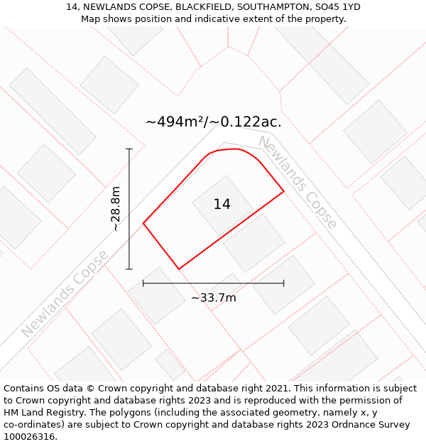 14, NEWLANDS COPSE, BLACKFIELD, SOUTHAMPTON, SO45 1YD: Plot and title map