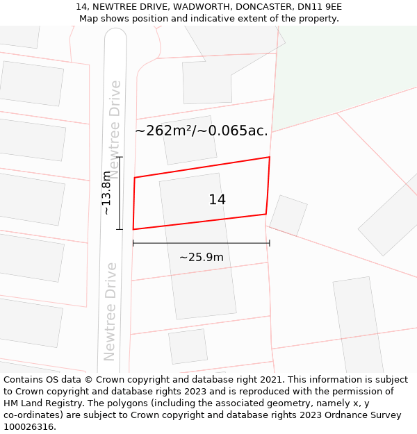 14, NEWTREE DRIVE, WADWORTH, DONCASTER, DN11 9EE: Plot and title map