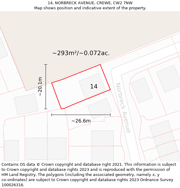 14, NORBRECK AVENUE, CREWE, CW2 7NW: Plot and title map