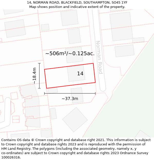 14, NORMAN ROAD, BLACKFIELD, SOUTHAMPTON, SO45 1YF: Plot and title map