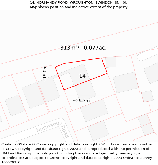 14, NORMANDY ROAD, WROUGHTON, SWINDON, SN4 0UJ: Plot and title map