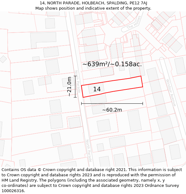 14, NORTH PARADE, HOLBEACH, SPALDING, PE12 7AJ: Plot and title map