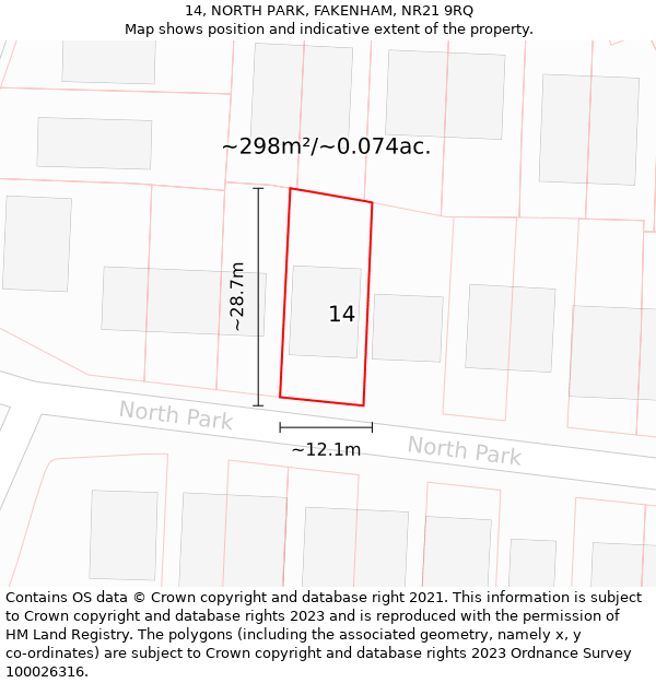 14, NORTH PARK, FAKENHAM, NR21 9RQ: Plot and title map