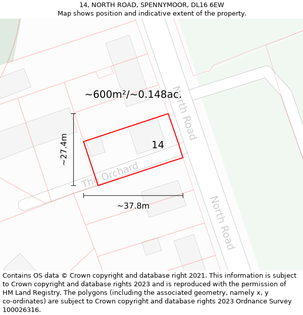 14, NORTH ROAD, SPENNYMOOR, DL16 6EW: Plot and title map