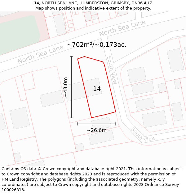 14, NORTH SEA LANE, HUMBERSTON, GRIMSBY, DN36 4UZ: Plot and title map