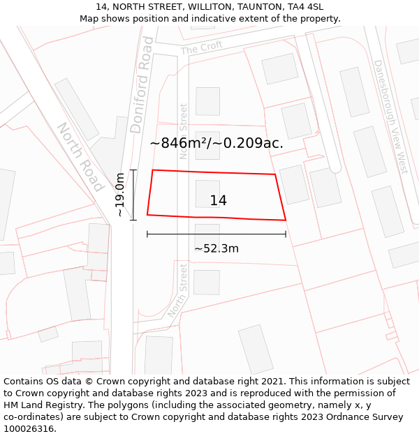 14, NORTH STREET, WILLITON, TAUNTON, TA4 4SL: Plot and title map