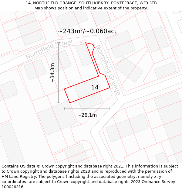 14, NORTHFIELD GRANGE, SOUTH KIRKBY, PONTEFRACT, WF9 3TB: Plot and title map