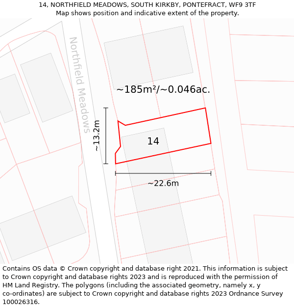 14, NORTHFIELD MEADOWS, SOUTH KIRKBY, PONTEFRACT, WF9 3TF: Plot and title map