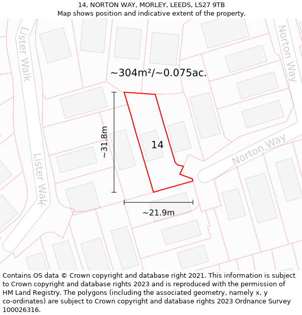 14, NORTON WAY, MORLEY, LEEDS, LS27 9TB: Plot and title map