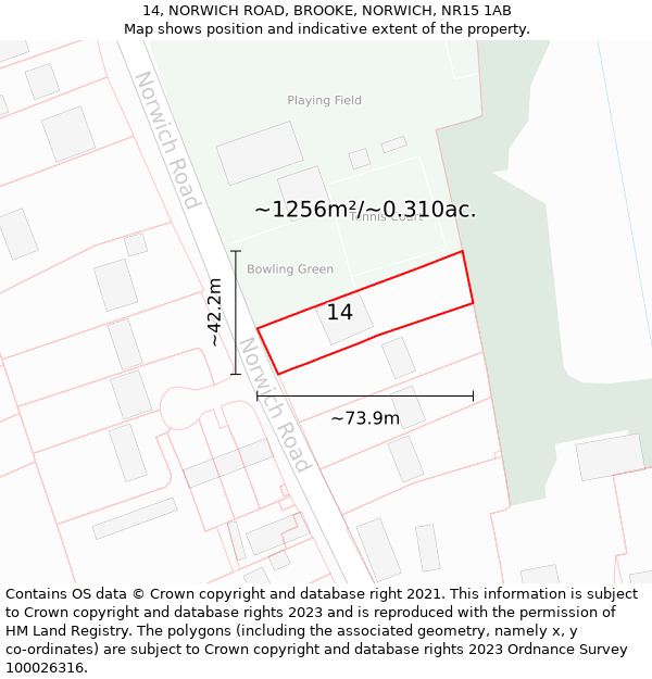 14, NORWICH ROAD, BROOKE, NORWICH, NR15 1AB: Plot and title map