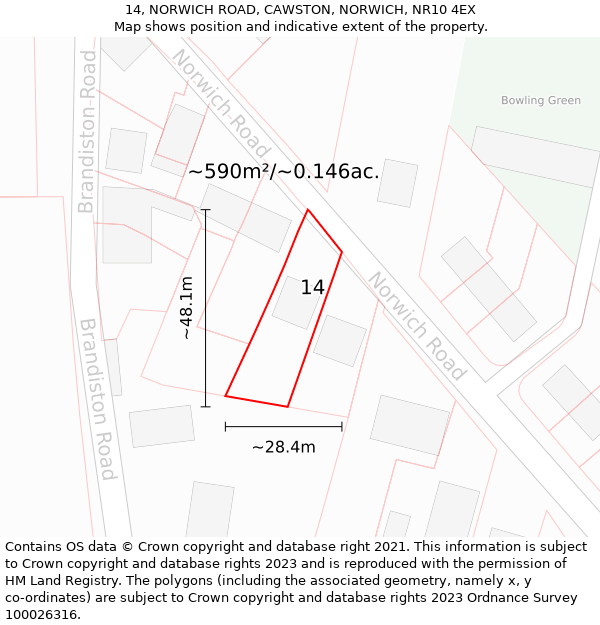 14, NORWICH ROAD, CAWSTON, NORWICH, NR10 4EX: Plot and title map