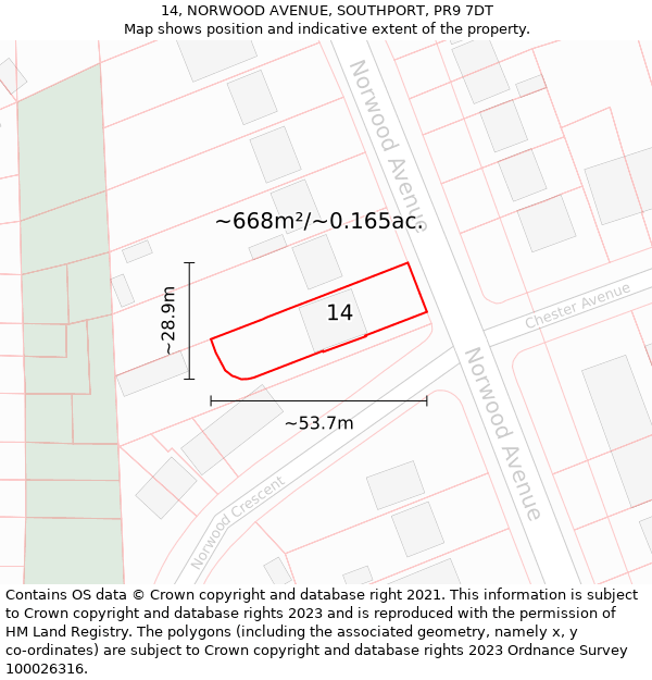 14, NORWOOD AVENUE, SOUTHPORT, PR9 7DT: Plot and title map