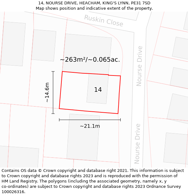 14, NOURSE DRIVE, HEACHAM, KING'S LYNN, PE31 7SD: Plot and title map