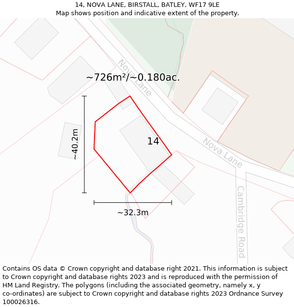 14, NOVA LANE, BIRSTALL, BATLEY, WF17 9LE: Plot and title map