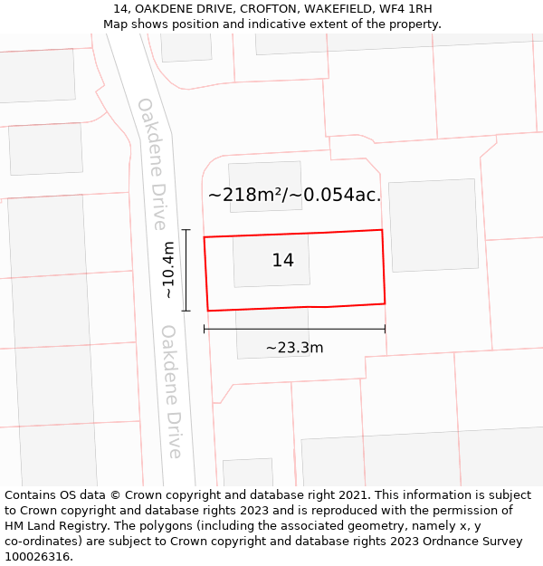 14, OAKDENE DRIVE, CROFTON, WAKEFIELD, WF4 1RH: Plot and title map