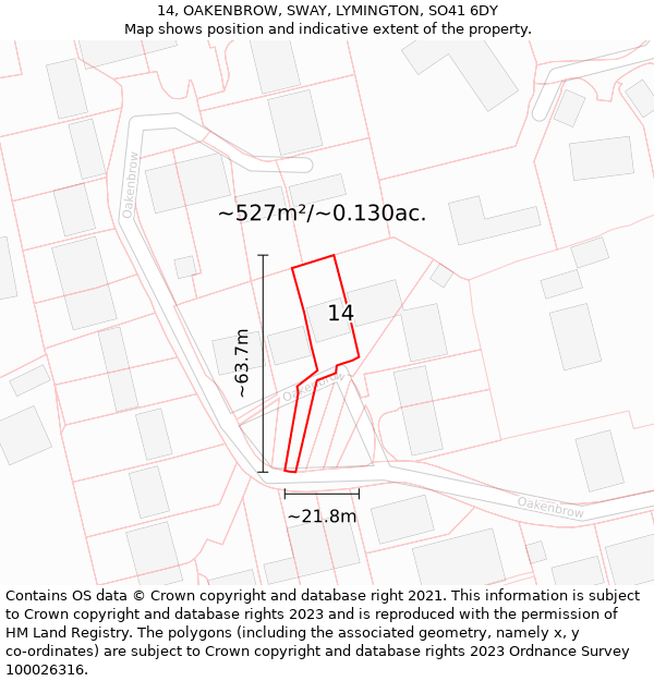 14, OAKENBROW, SWAY, LYMINGTON, SO41 6DY: Plot and title map