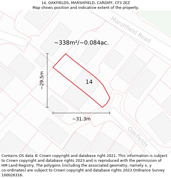 14, OAKFIELDS, MARSHFIELD, CARDIFF, CF3 2EZ: Plot and title map