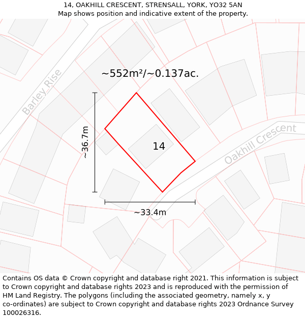 14, OAKHILL CRESCENT, STRENSALL, YORK, YO32 5AN: Plot and title map