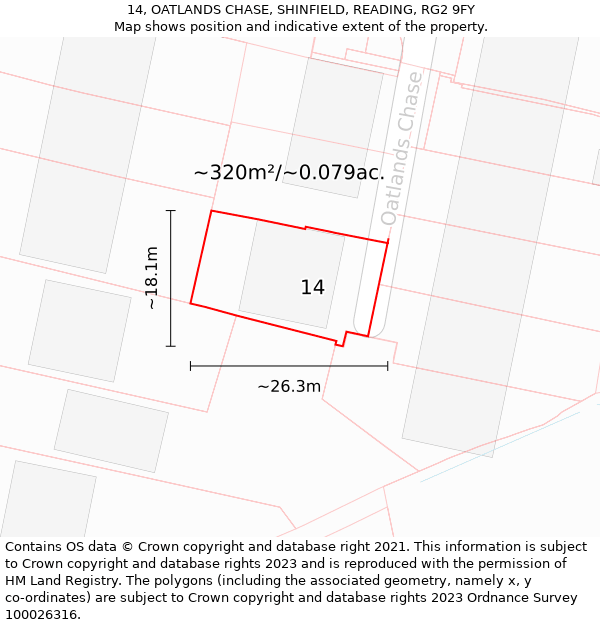 14, OATLANDS CHASE, SHINFIELD, READING, RG2 9FY: Plot and title map