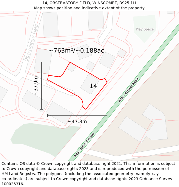 14, OBSERVATORY FIELD, WINSCOMBE, BS25 1LL: Plot and title map